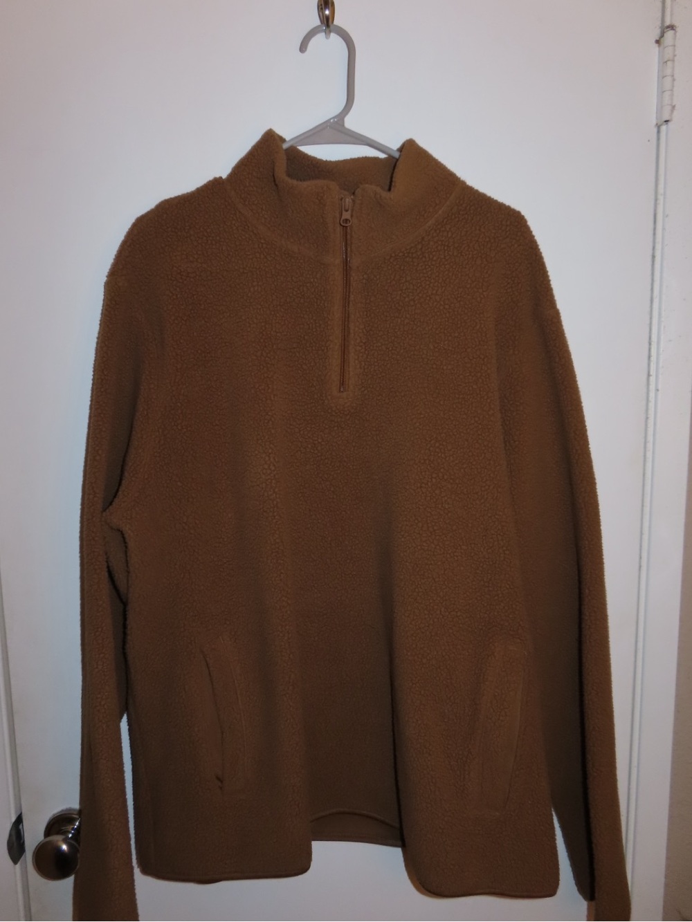 Men's Half-Zip Sherpa Pullover Sweater in Caramel Brown
